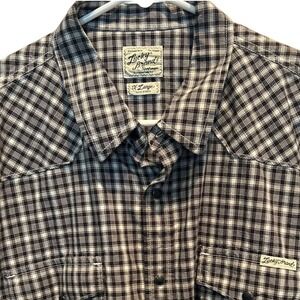 Lucky Brand Western Shirt XL Men's Black White Plaid Snap Button Long Sleeve